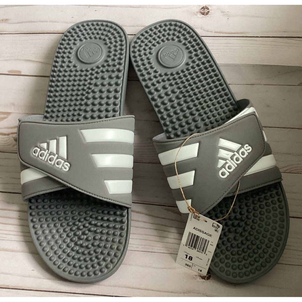 Adidas Unisex Adissage Athletic Slides Sandal Grey/White Mens Size 18 New